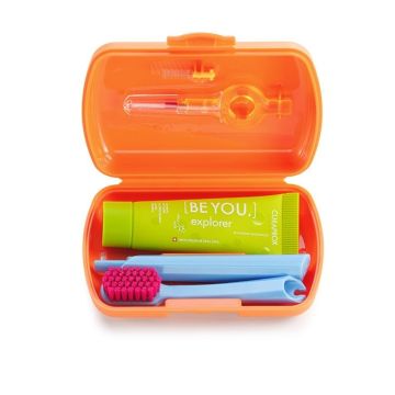 Curaprox Travel set orange, interdental brush,toothpaste 10ml,travel box