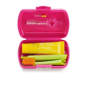 Curaprox Travel set magenta, interdental brush,toothpaste 10ml,travel box